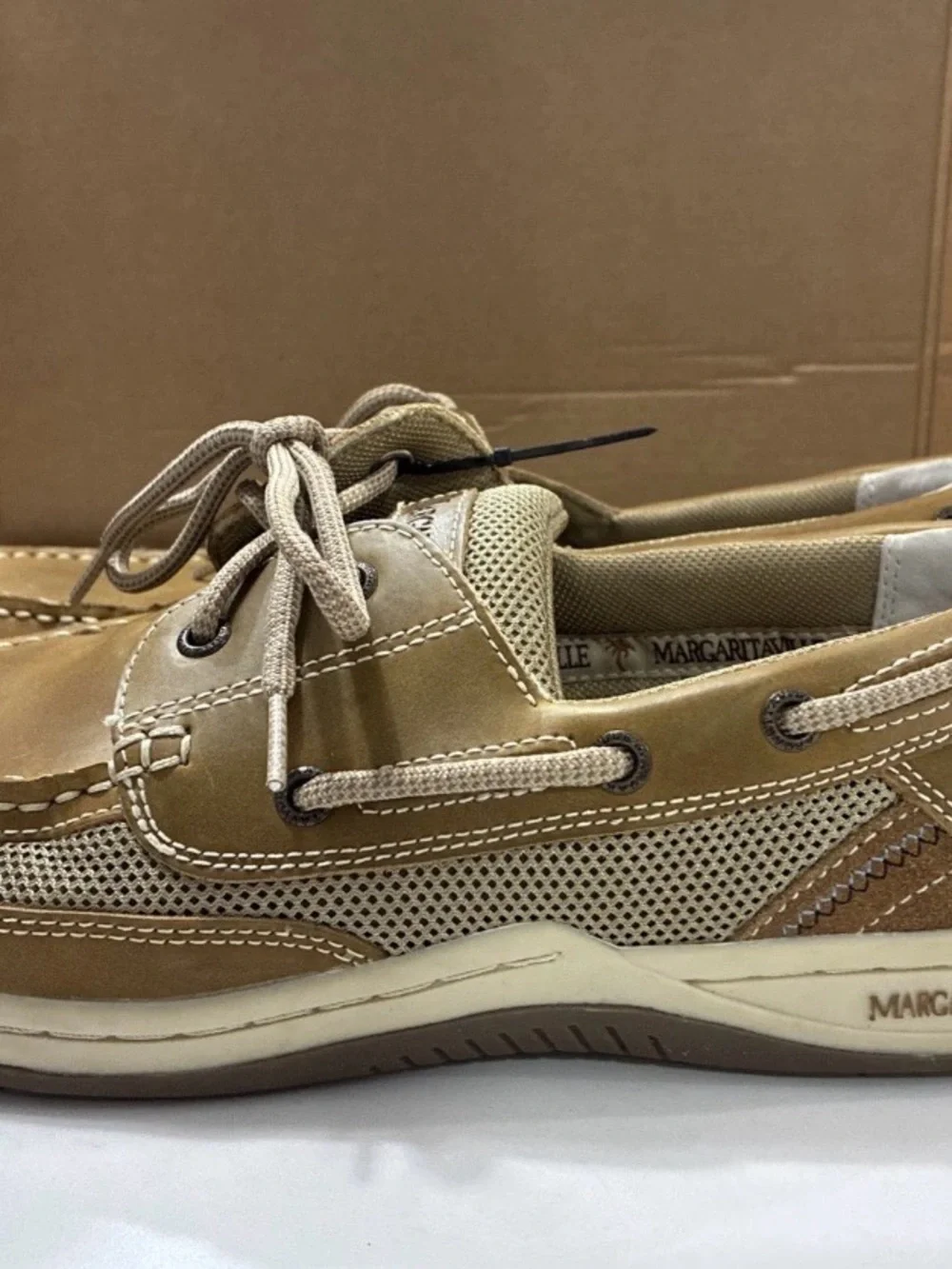 Margaritaville Anchor Lace Up Boat Shoes Brown Leather Textile Upper Men's Sz 12